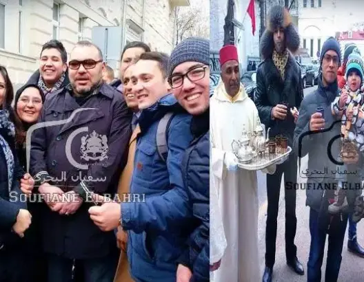 الملك يأمر بتوزيع الحلوى والشاي على مغاربة موسكو ويلتقط سيلفي مع تونسي