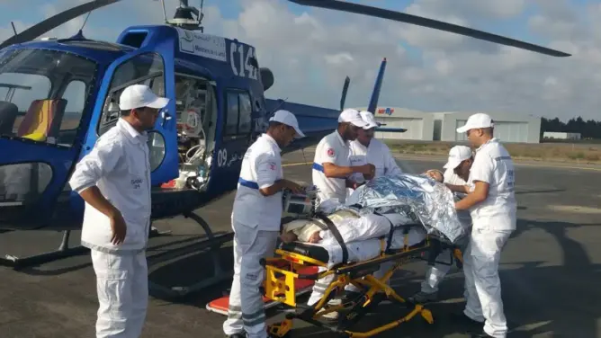 نقل سيدة تعاني اضطرابات خطيرة في وظيفة القلب بالمروحية الطبية