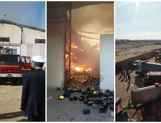 حريق مهول يأتي على مصنع لتصبير السمك بطانطان