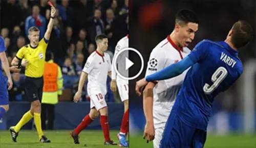 سمير نصري يعتدي على لاعب ليستر ويكلفه الطرد (فيديو)