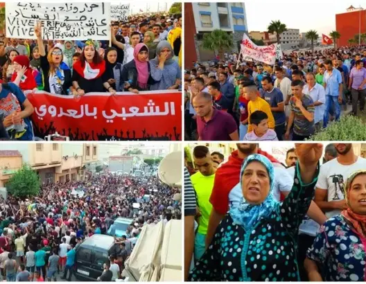 المئات يتظاهرون بالعروي بحضور والدة الزفزافي والناشطة بنعيسى (صور)