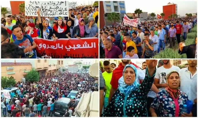 المئات يتظاهرون بالعروي بحضور والدة الزفزافي والناشطة بنعيسى (صور)
