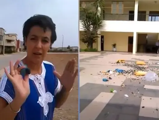 مهاجرة مغربية تحتج برمي الأزبال وسط مقر جماعة أحفير