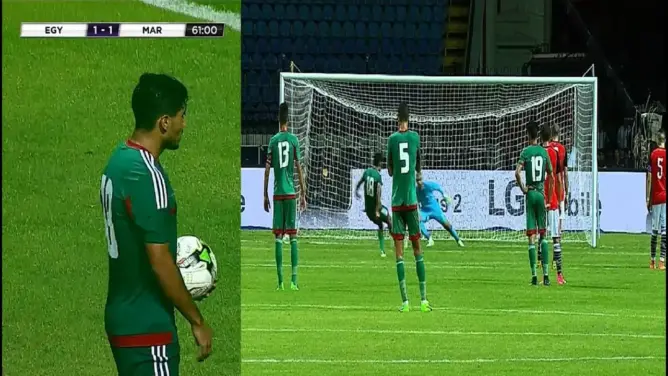 عبد الاله الحافيظي يضيع الهدف الثاني للمنتخب من ركلة جزاء أمام مصر