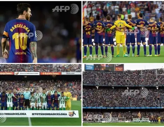شاهد كيف تضامن لاعبو برشلونة وبيتيس مع ضحايا الهجمات الإرهابية (صور)