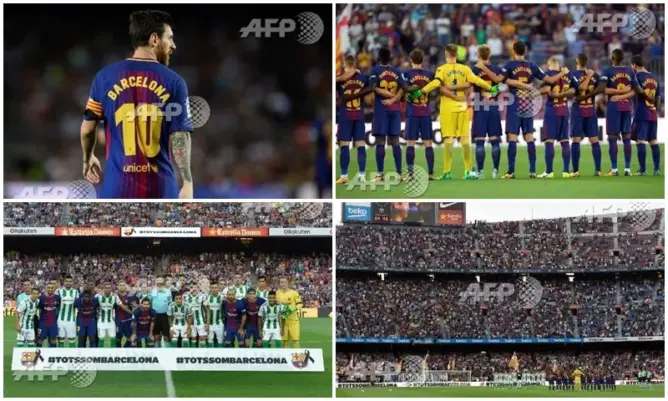 شاهد كيف تضامن لاعبو برشلونة وبيتيس مع ضحايا الهجمات الإرهابية (صور)
