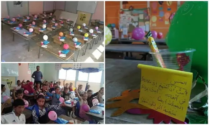 بالونات وهدايا وبطاقات .. أساتذة مغاربة يستقبلون تلاميذهم بشغف (صور)