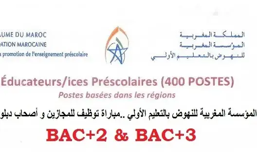 المؤسسة المغربية للنهوض بالتعليم الأولي: مباراة توظيف 400 مربي ومربية للتعليم الأولي