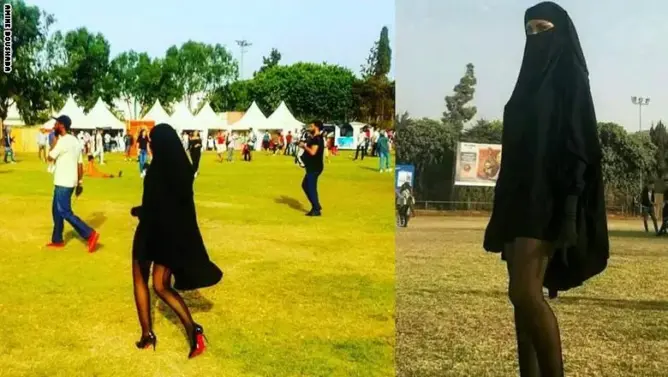 ما حقيقة صورة المنقبة بالساقين العاريتين في الدار البيضاء ؟