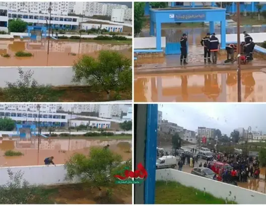 أمطار قليلة تغرق إعدادية بالمضيق ومديرها ينجو من الغرق (صور)