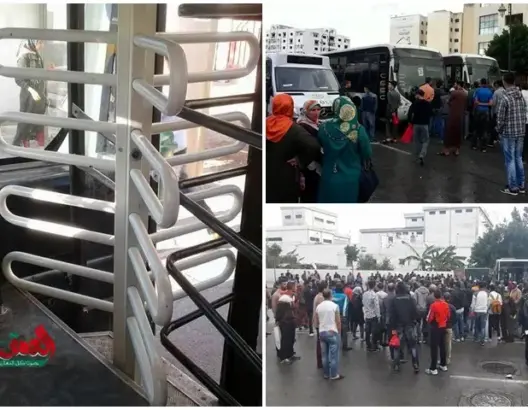 بسبب “الحواجز الحديدية”.. محتجون يوقفون حركة الحافلات بتطون (فيديو)