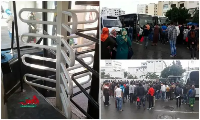 بسبب “الحواجز الحديدية”.. محتجون يوقفون حركة الحافلات بتطون (فيديو)