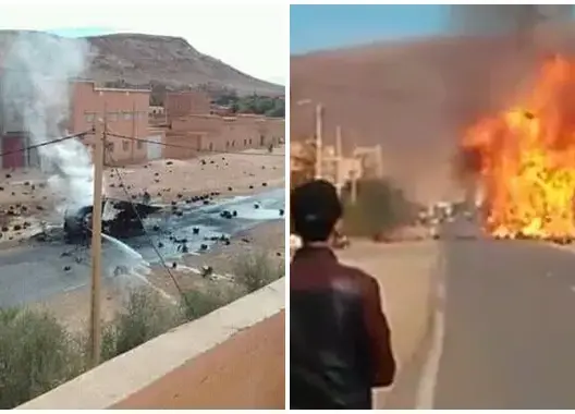 انفجارات قوية بسبب إندلاع حريق بشاحنة لنقل قنينات الغاز بتنغير