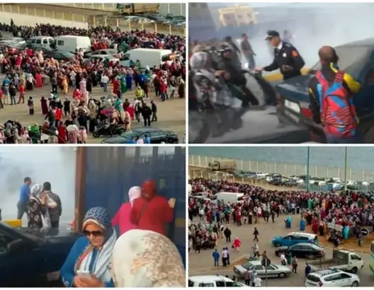 احتجاجات بمعبري مليلية وسبتة .. والأمن الإسباني يستعمل طفايات الحريق (فيديو)