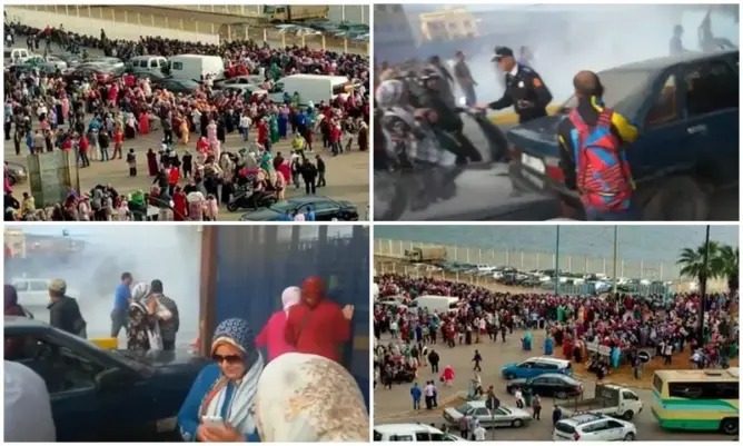 احتجاجات بمعبري مليلية وسبتة .. والأمن الإسباني يستعمل طفايات الحريق (فيديو)