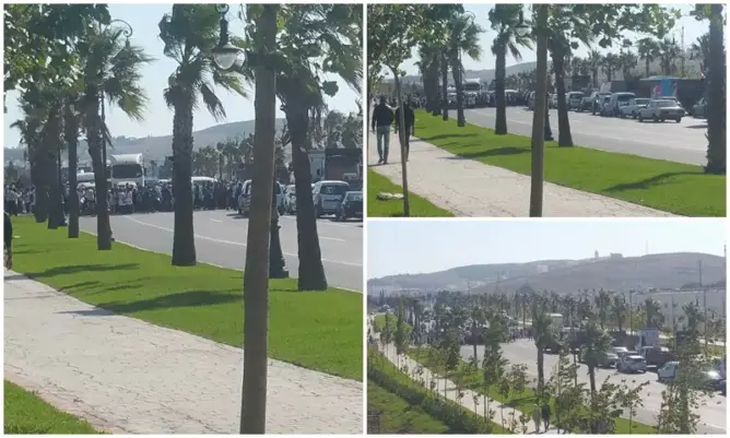 تلاميذ بطنجة يحتجون بقطع الطريق للمطالبة بقنطرة فوق “طريق الموت” (صور)