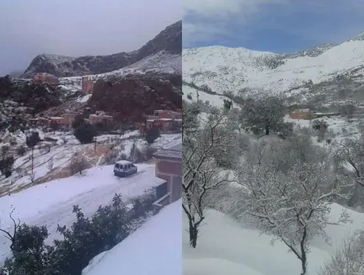 لأول مرة منذ عقود .. الثلوج تكسو جبالا بمناطق في سوس (صور)