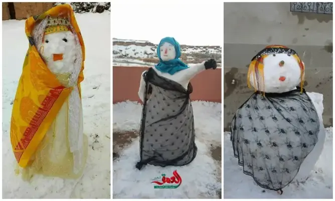 نشطاء بتنغير يُحوِِّلون عزلة الثلوج لطرفة ويحققون المناصفة مع رجل الثلج (صور)