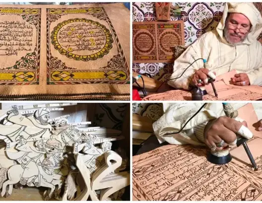 مغربي مُقعَد يخط القرآن على جلد ماعز بأسلوب مبدع (صور)