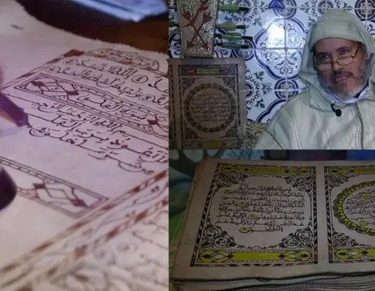 قصة مثيرة لمغربي مقعد خط مصحفا بوزن 100 كلغ على جلد الماعز (فيديو)