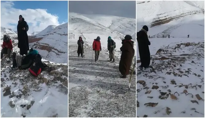 متطوعون بتنغير يكافحون للوصول لرحّل حاصرتهم الثلوج منذ 10 أيام (فيديو)