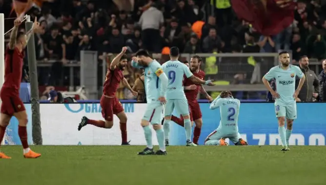 في مباراة مجنونة .. روما يهزم البارصا بثلاثة ويُقصيها من دوري الأبطال (فيديو)