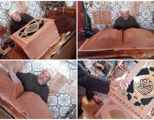 بعد خطه لمصحف بجلد ماعز.. خطاط مغربي يكشف نسخته النهائية (صور)