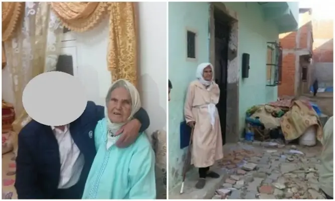 بعد حملة تضامن واسعة.. مسنة القصر الكبير تعود للبيت وابنها يعتذر (صور)