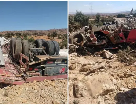 شاحنة محملة بأطنان الدقيق “تسحق” سائقها وترديه قتيلا بإفني (صور)