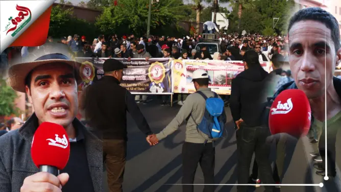 أساتذة متعاقدون يحتجون بمراكش ضد تهديدات الوزارة بطردهم (فيديو)
