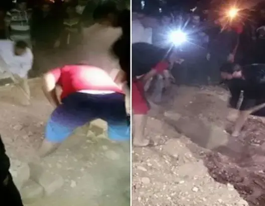 إثر سماع أنين.. إخراج جثة سيدة من قبرها بعد دفنها بأيام بسطات (فيديو)