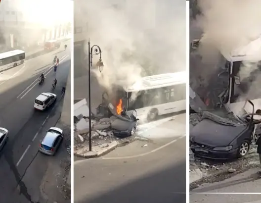 شاهد لحظة احتراق حافلة ركاب بتطوان بعد اصطدامها بمحول كهربائي