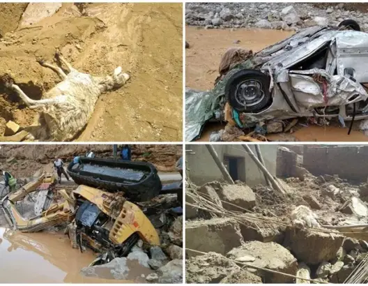 انهيار منازل وجرف مواشي .. سيول إقليم تنغير تخلف خسائر كبيرة (صور)