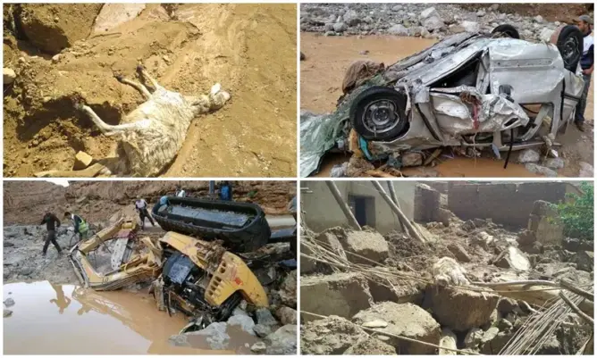 انهيار منازل وجرف مواشي .. سيول إقليم تنغير تخلف خسائر كبيرة (صور)