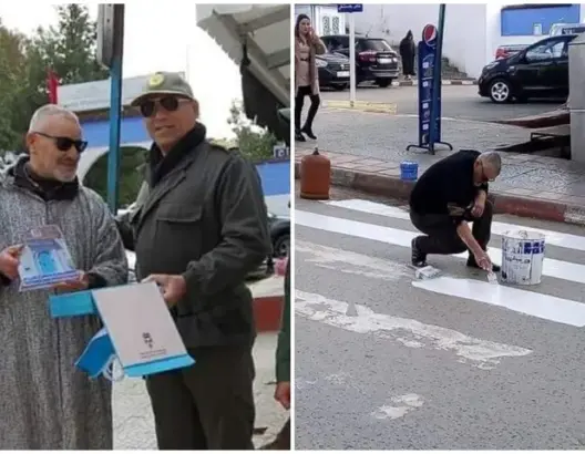 فقد ابنه بحادث سير .. أب يصبغ ممر الراجلين وسلطات شفشاون تكرمه (صور)
