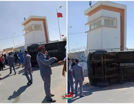 استنفار أمني بالكركرات بعد انقلاب شاحنة لنقل البضائع (صور)