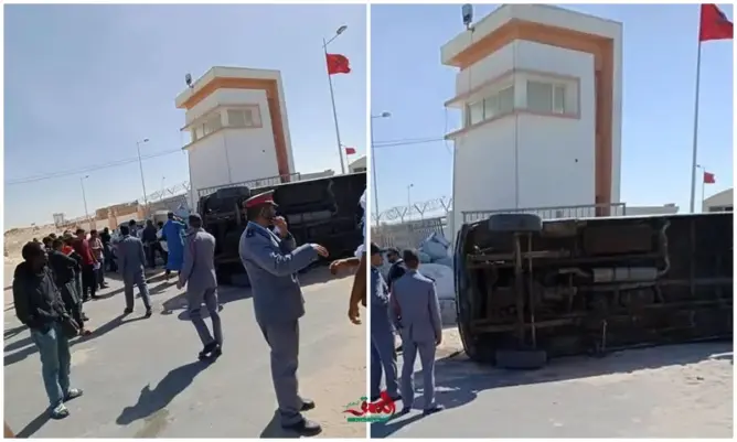 استنفار أمني بالكركرات بعد انقلاب شاحنة لنقل البضائع (صور)