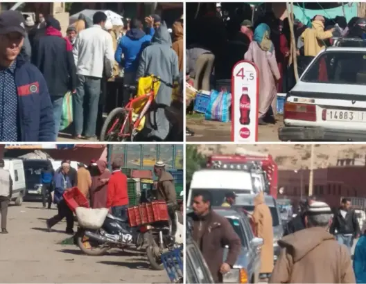 رغم الطوارئ.. إقامة سوق بالشارع العام بفم الجمعة بأزيلال (صور)
