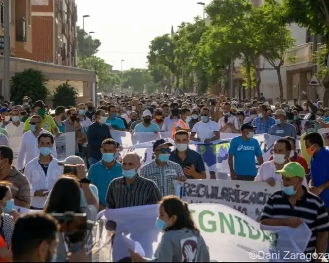 بمشاركة المناصفي.. عمال الضيعات الفلاحية المغاربة بإسبانيا ينتفضون ضد “العبودية” (صورة)