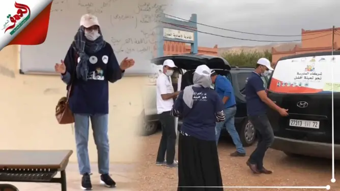 بدعم من سفارة بريطانيا.. قافلة تحسيسية تحارب “كورونا” والهدر المدرسي بجبال تنغير (فيديو)