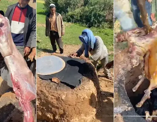 باستعمال فرن الطين..شاهد مراحل شواء الخروف بمنطقة زعير
