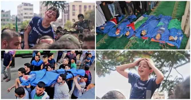تشييع جثامين شهداء القصف بغزة.. ومشاهد مؤثرة لطفل يلحق بجثمان والده (فيديو وصور)