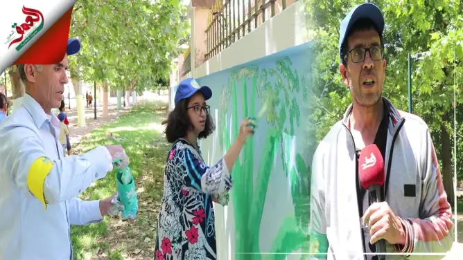 بمناسبة اليوم العالمي للبيئة.. لوحات جدارية فنية تزين ساحة عمان بالحاجب(فيديو)