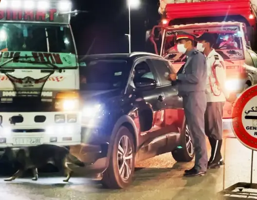 كلاب مدربة للتفتيش ومخالفات التنقل.. الدرك الملكي يشدد إجراءات تطبيق قرار الحجر الليلي بمدخل طنجة(فيديو)