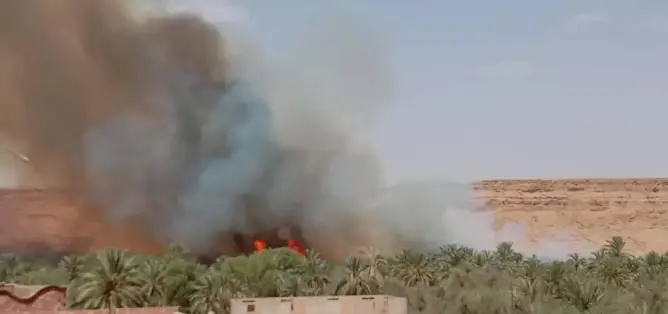 حريق مهول يأتي على أزيد من 1000 نخلة بواحة “أيت شاكر” قرب الرشيدية