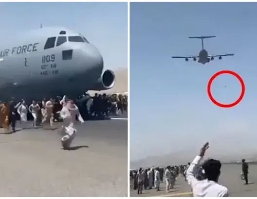 مشاهد صادمة لسقوط أفغان من طائرة أمريكية بعد إقلاعها من مطار كابل (فيديوهات)