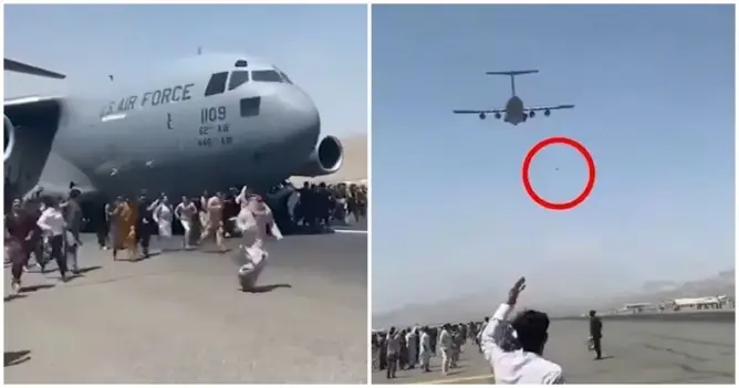 مشاهد صادمة لسقوط أفغان من طائرة أمريكية بعد إقلاعها من مطار كابل (فيديوهات)