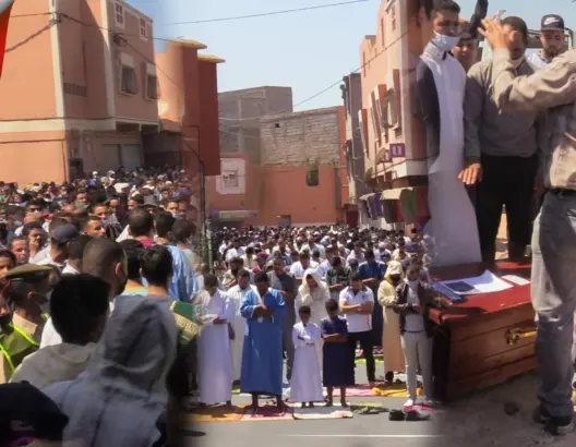 في موكب جنائزي مهيب .. المئات يشيعون جثمان السائق المغربي المقتول بمالي بأيت ملول (فيديو)