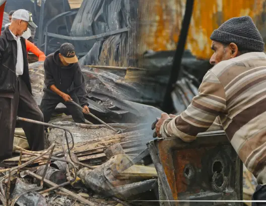 بعد السيطرة على الحريق.. هذه مشاهد مؤلمة من حريق “سوق الكلب” بسلا (فيديو)