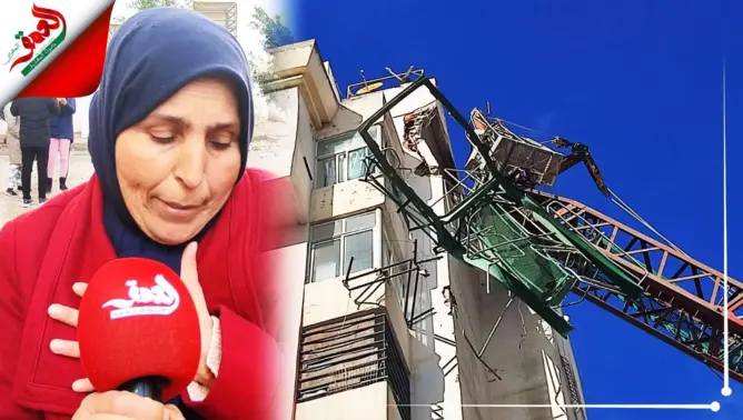 سقوط رافعة ضخمة على عمارة سكنية بطنجة.. وأسرة تنجو بأعجوبة (فيديو)